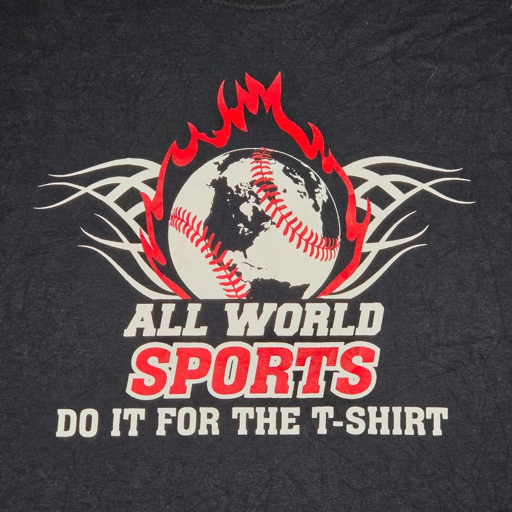 All World Sports Graphic Fruit of the Loom T-Shirt Mens Medium Black Excellent